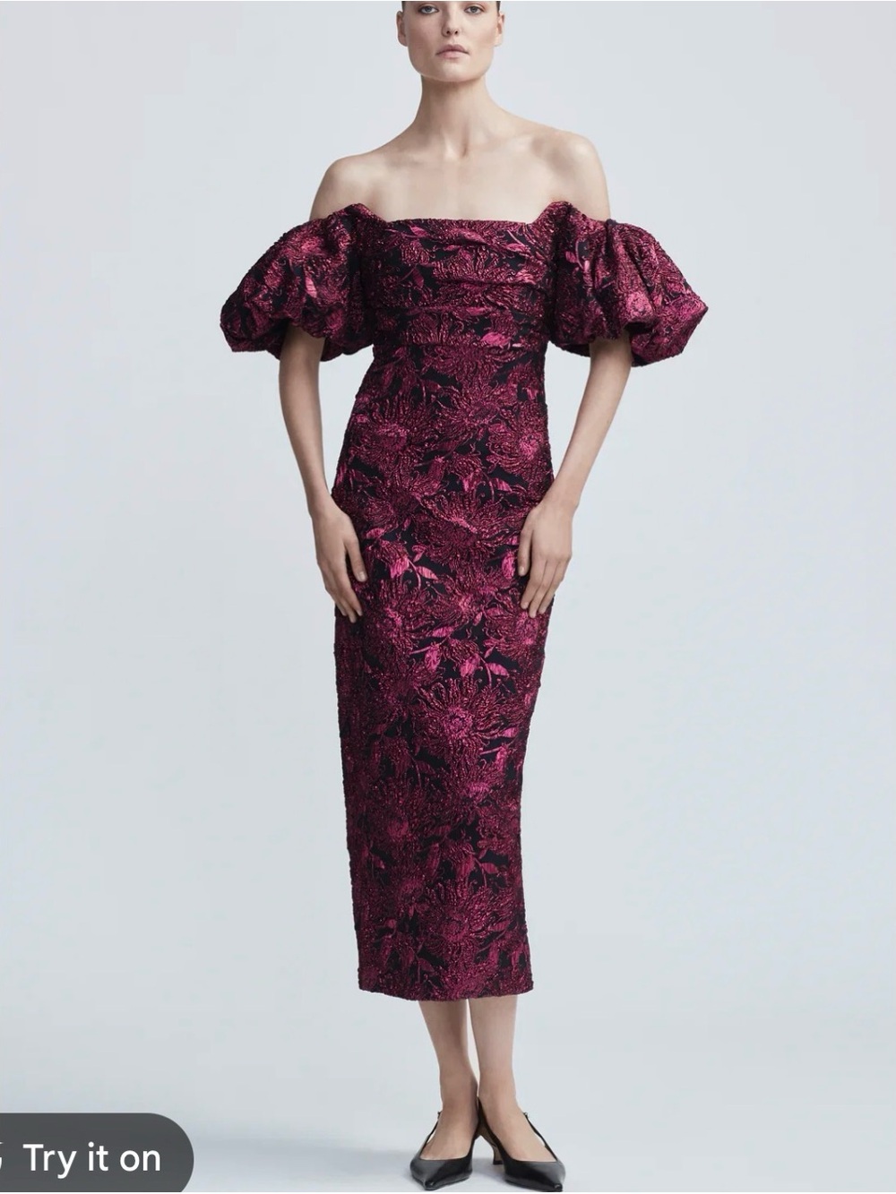 Lela rose Off-Shoulder Burgundy Floral Midi Dress